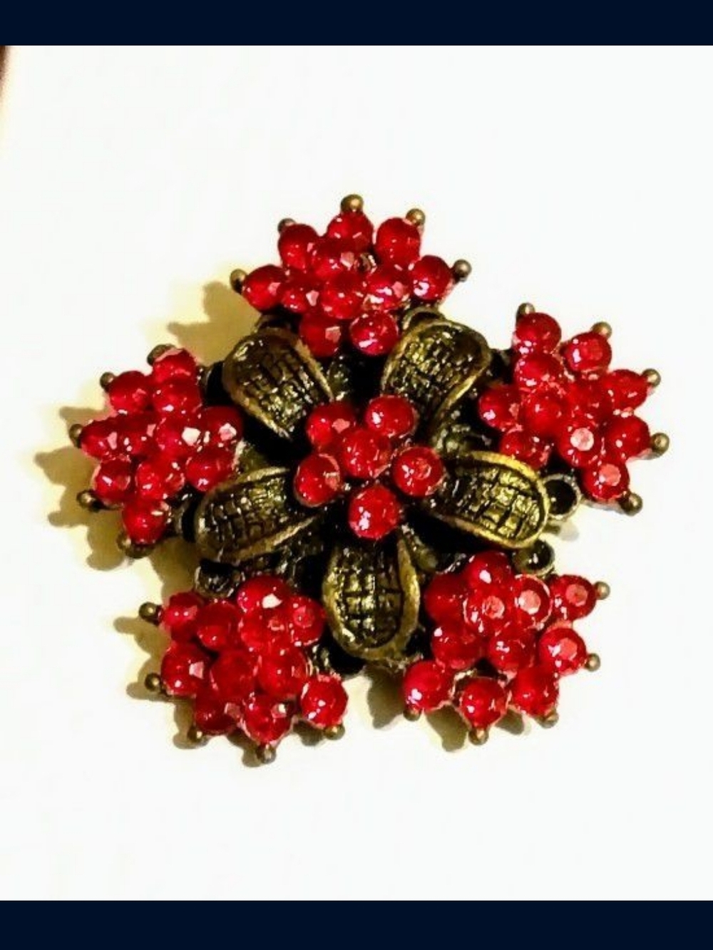 Vintage-Inspired Red Bead Floral Brooch